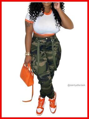 Women's High Waisted Camo Cargo Pants Stretchy with Pockets